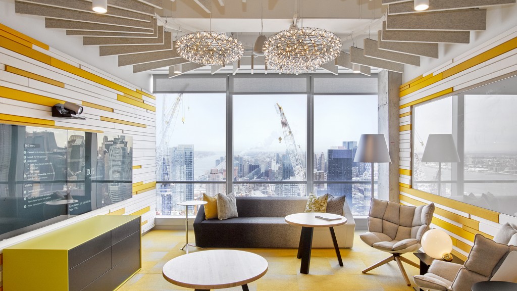 A living room with a large window.